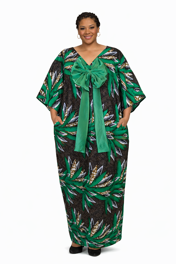 Handmade one of a kind Ankara with Satin Tie Dress Size XL3-XL5