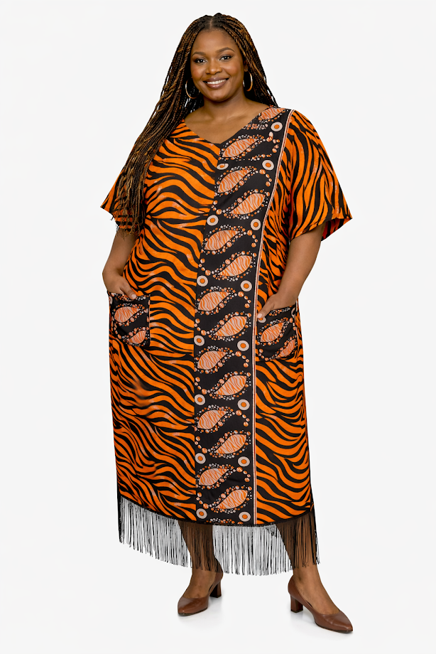 Handmade Dressy Free Size Tanzania Khanga Long Dress with Pockets- Free Size L-3XL
