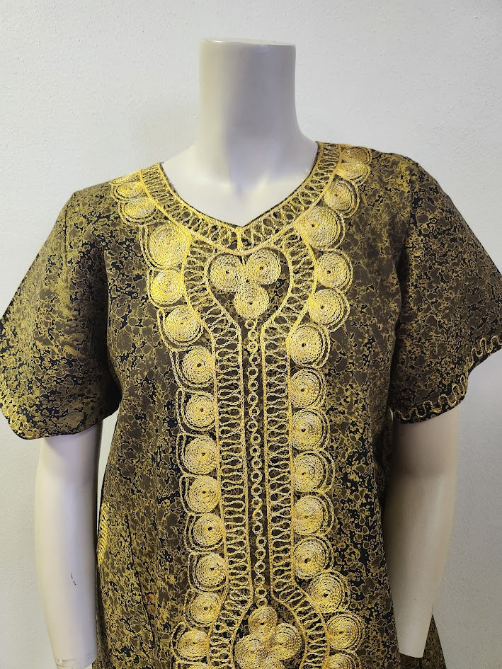 Handprinted, Embroidered Free Size Dress from Dar-Es-Salaam, Tanzania, East Africa. Price includes Postage