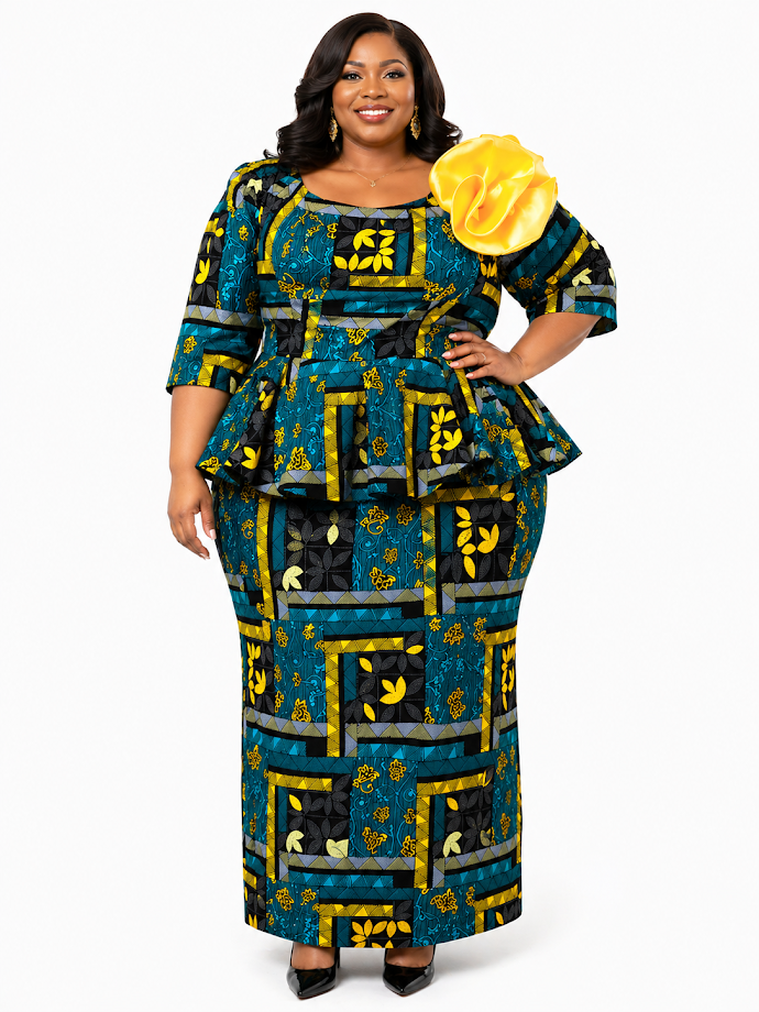 One of a Kind Handmade Fitted Ankara Dress with Lining Size 4XL for Special Occasion