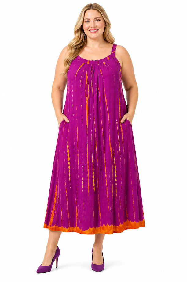 Tanzania One-of-a Kind One Size Organic Handmade Soft Viscose Batik & Tailor-Made Summer Dress with Pockets