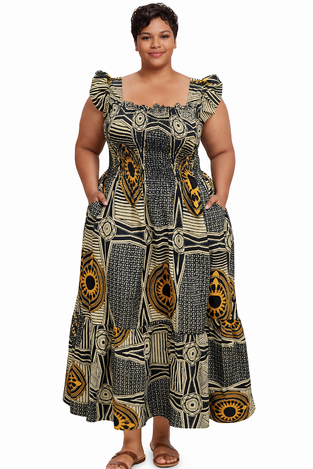 Handmade Dress Handmade one of a kind Smoked Ankara Summer Dress Dress Size XL2-XL3