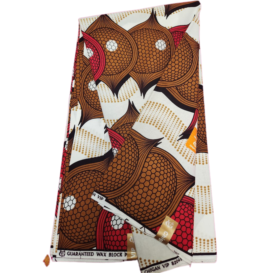 African_Wax_Print_Kitenge_Ankara_Brown_Red_White