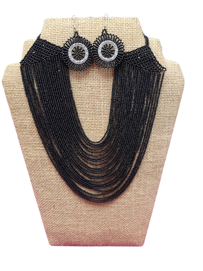 African Beaded Necklace Sibaya Black