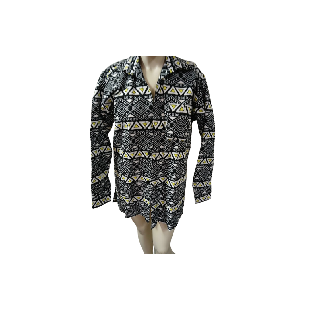 Kitenge/Ankara Long Sleeve Shirt with Collar - L, XL