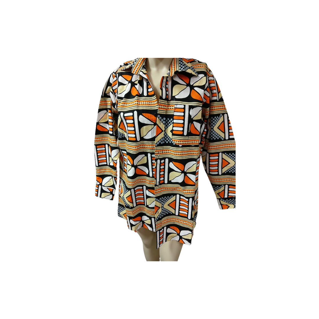 Kitenge/Ankara Long Sleeve Shirt with Collar- L, XL