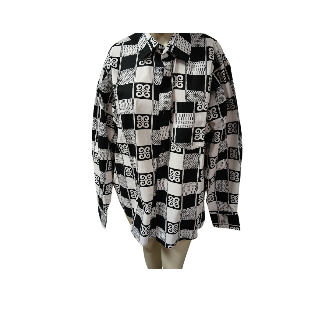 Kitenge/Ankara Long Sleeve Shirt with Collar- L, XL