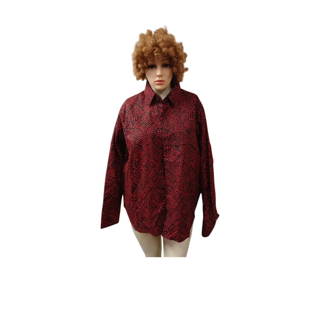 Kitenge/Ankara Long Sleeve Shirt with Collar - L, XL