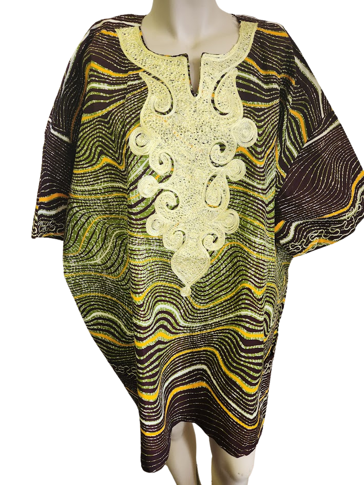 Embroidered Daishiki - XXL to XXXL- Hunter Green, Orange, Light Green