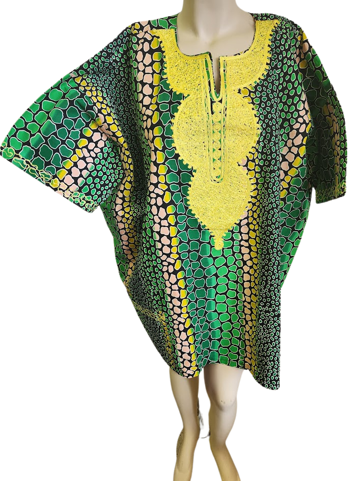 Embroidred Daishiki - Green & Yellow 2XL - 3XL