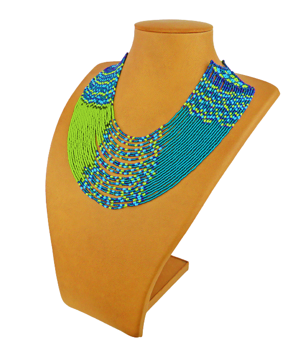 African Beaded Necklace Sibaya Lime Navy Blue Jade
