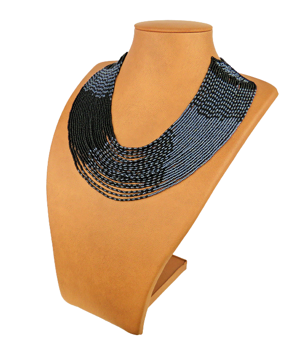 African Beaded Necklace Sibaya Black Metallic Grey