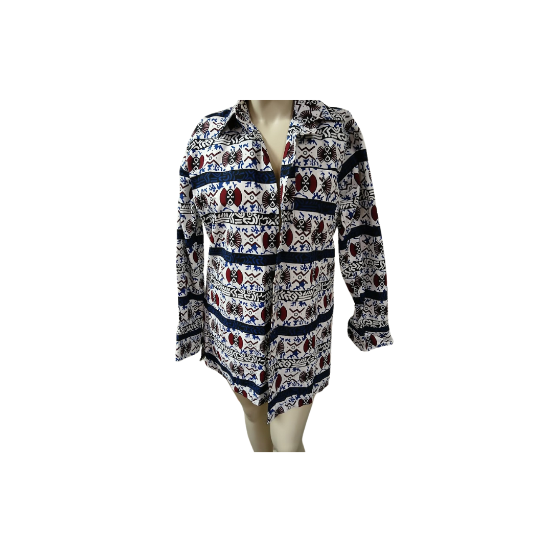 Kitenge/Ankara Long Sleeve Shirt with Collar - L