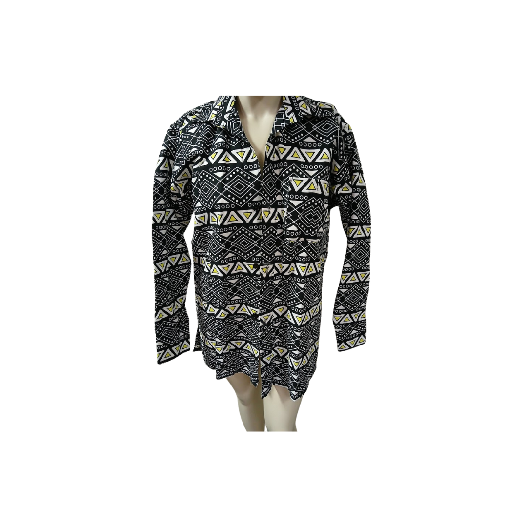 Kitenge/Ankara Long Sleeve Shirt with Collar - L, XL