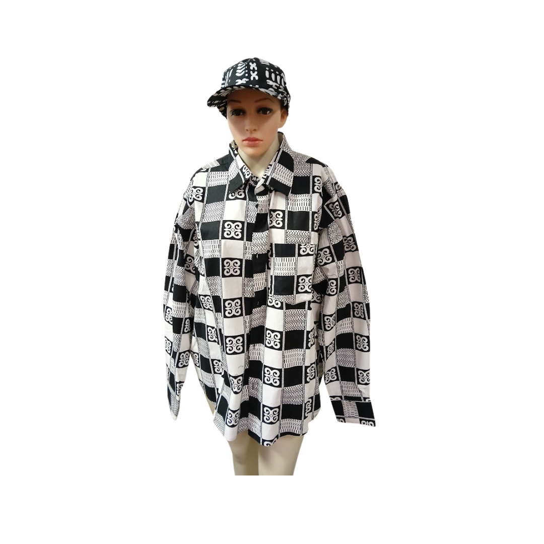 Kitenge/Ankara Long Sleeve Shirt with Collar- L, XL