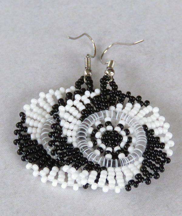African Beaded Earrings Circle. BLACK / WHITE | Mchete's African Treasures, LLC