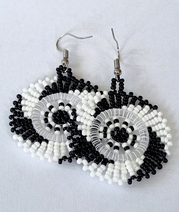 African Beaded Earrings Circle. BLACK / WHITE | Mchete's African Treasures, LLC