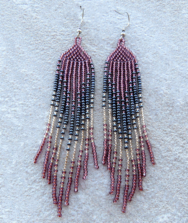 African Beaded Earrings Ilala Design. COPPER / METALLIC GREY / WHITE-GOLD|Mchete's African Treasures, LLC
