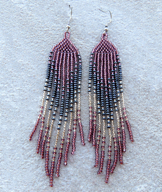 African Beaded Earrings Ilala Design. COPPER / METALLIC GREY / WHITE-GOLD|Mchete's African Treasures, LLC