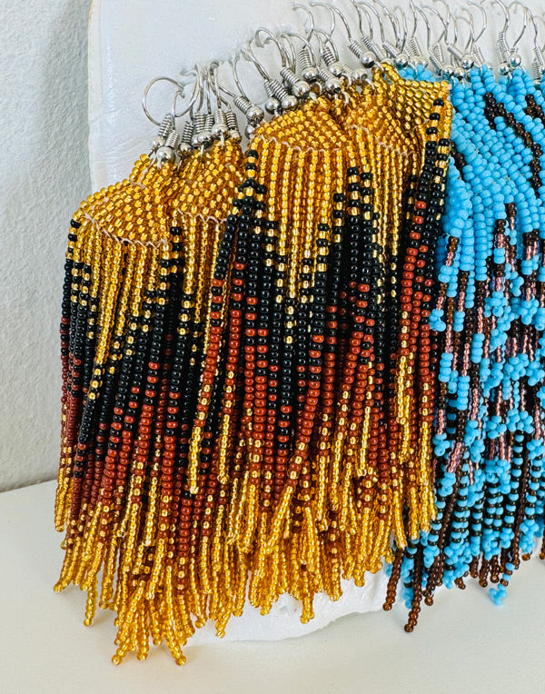 African Beaded Earrings Ilala Design. GOLD / BLACK / BROWN| Mchete's African Treasures, LLC