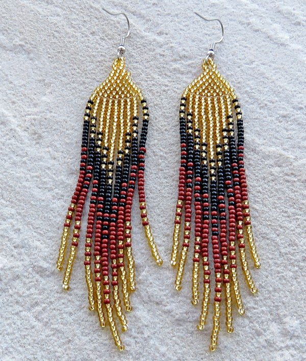 African Beaded Earrings Ilala Design. GOLD / BLACK / BROWN| Mchete's African Treasures, LLC