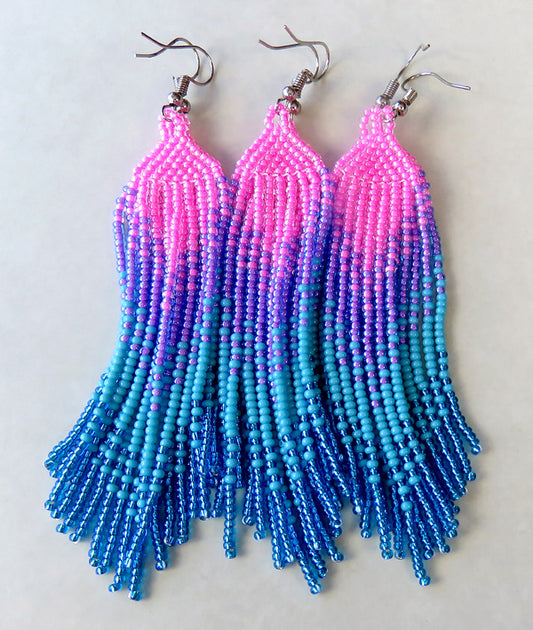 African Beaded Earrings Ilala Design. PINK / LILAC / AQUA / SHINY BLUE|Mchete's African Treasures, LLC