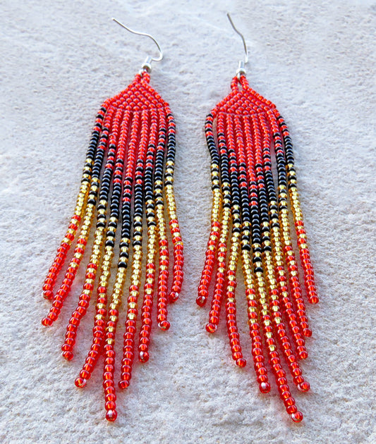 African Beaded Earrings Ilala Design. RED / GOLD / BLACK|Mchete's African Treasures, LLC