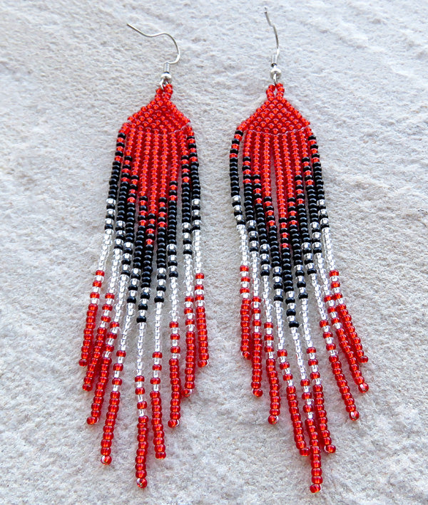 African Beaded Earrings Ilala Red Silver Black | Mchete's African Treasures, LLC