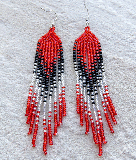 African Beaded Earrings Ilala Red Silver Black | Mchete's African Treasures, LLC