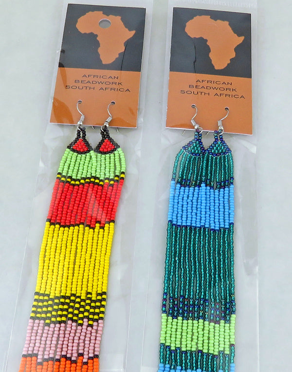 African Beaded Earrings - Long Sahara design