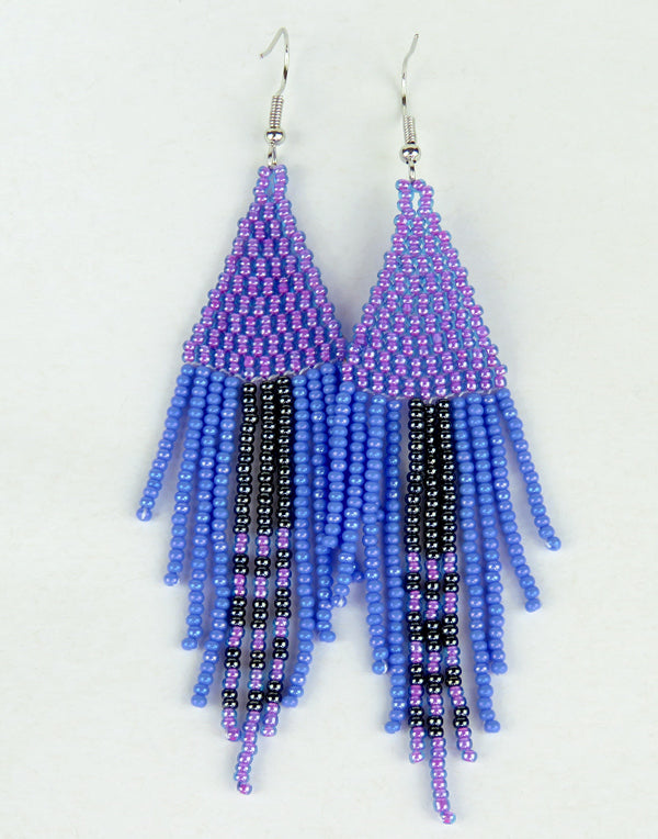 African Beaded Earrings Shiduli Lilac Blue Metallic Grey | Mchete's African Treasures, LLC