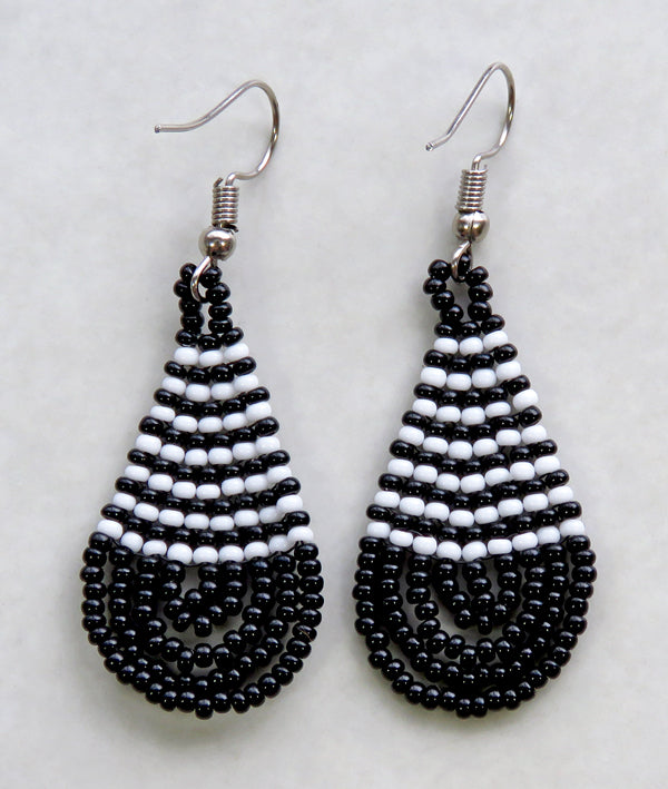 Small Beaded Ear Rings Teardrop Silver White