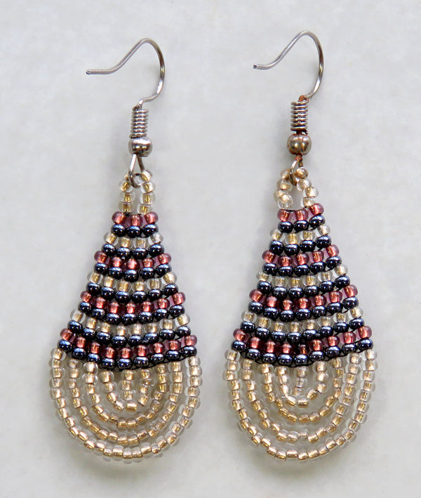 Small Beaded Ear Rings Teardrop Metallic Copper White Gold
