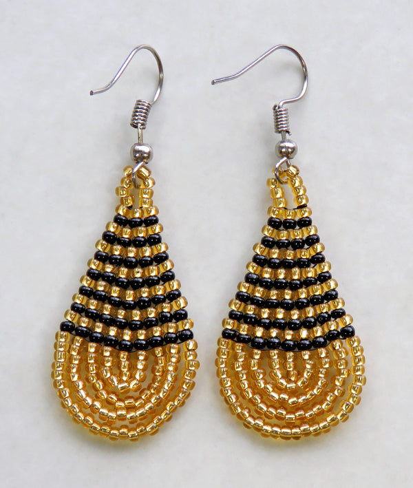 Small Beaded Ear Rings Teardrop Gold Black