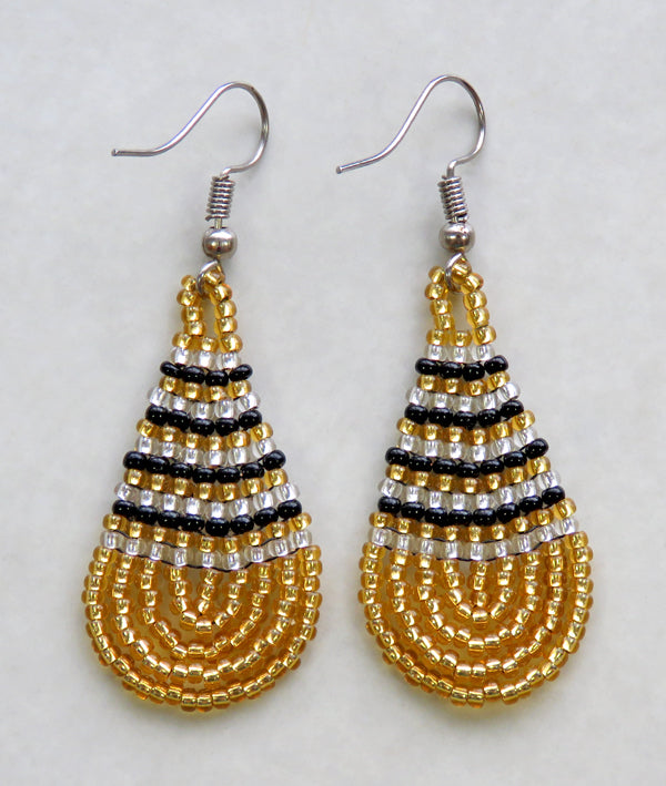 Small Beaded Ear Rings Teardrop Gold Black