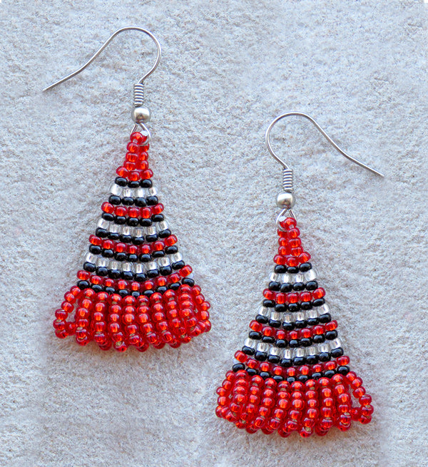 African Beaded Earrings Zulu Triangle.