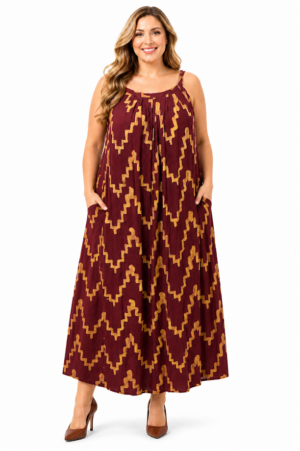 Tanzania One-of-a Kind One Size Organic Handmade Soft Viscose Batik & Tailor-Made Summer Dress with Pockets