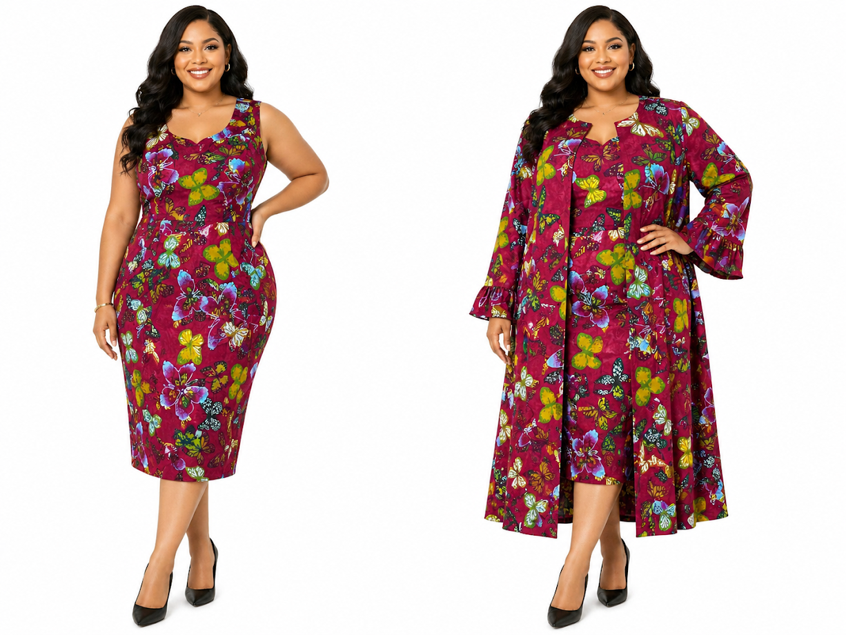 One-of-a-Kind Handmade Fitted Brocade Dress with Lining and Matching Jacket Size 2XL for Special Occasion