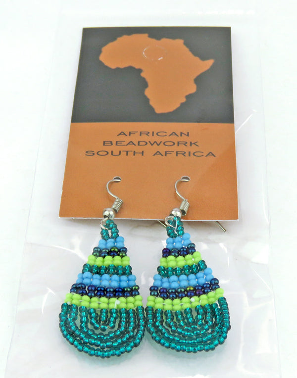 Small Beaded Ear Rings Teardrop Lime Nebula Aqua Jade
