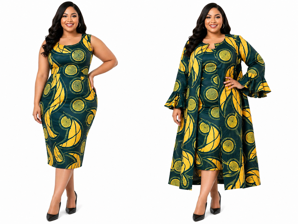 One-of-a-Kind Handmade Fitted Brocade Dress with Lining and Matching Jacket Size 2XL for Special Occasion