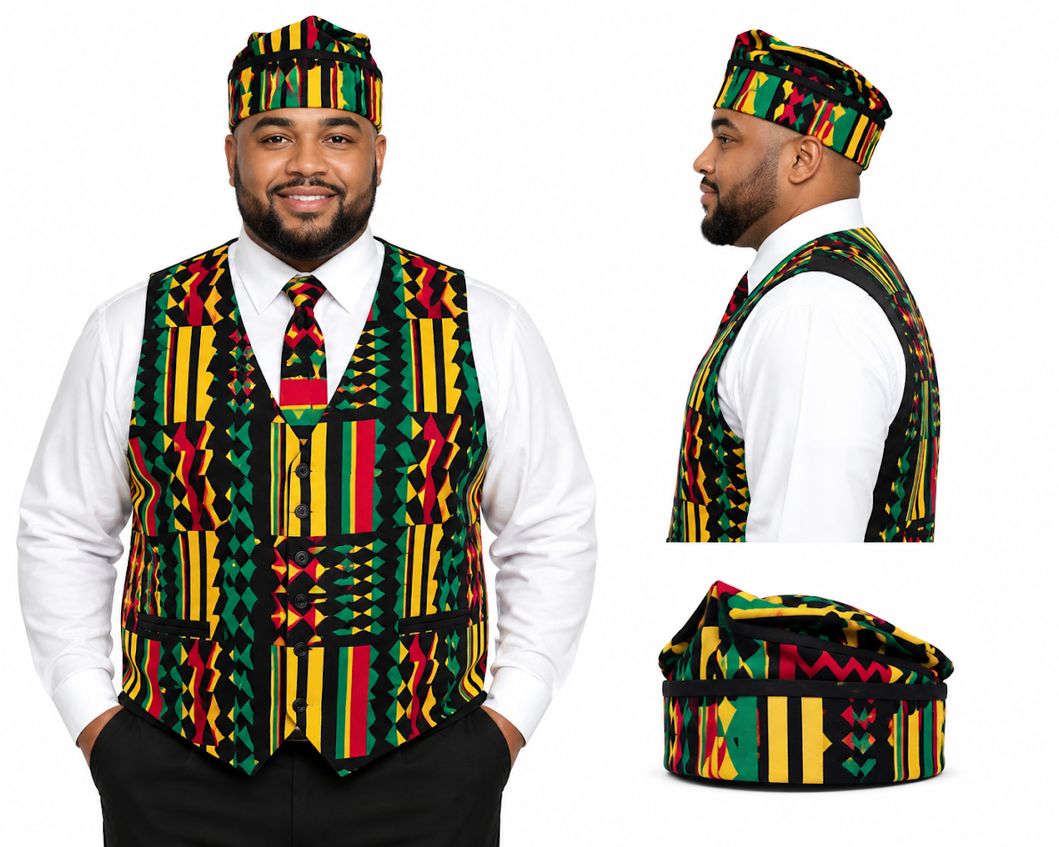 Classic Handmade Vest, Bowtie, Long Tie& Pocket Square Set by Ester Ephraim Hanai - Dar-Es-Salaam