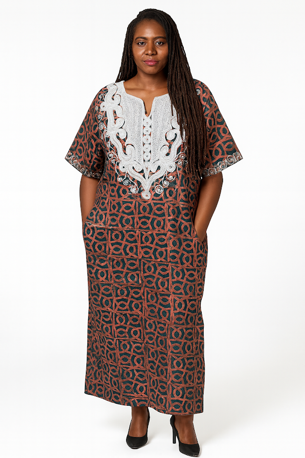 One-of-a Kind Organic Hand-Made Batik & Tailor-Made & Embroidered - Long Formal Attire