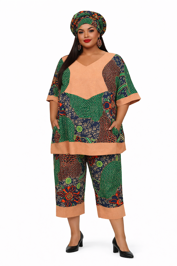 Handmade Dressy Ankara Capri Set - Size XL - 3XL
