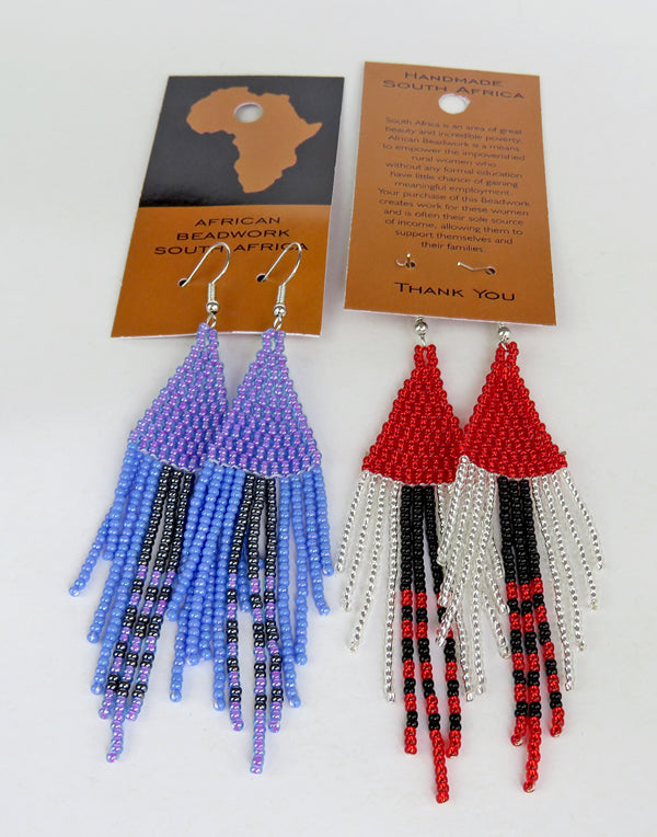 African Beaded Earrings Shiduli Lilac Blue Metallic Grey | Mchete's African Treasures, LLC