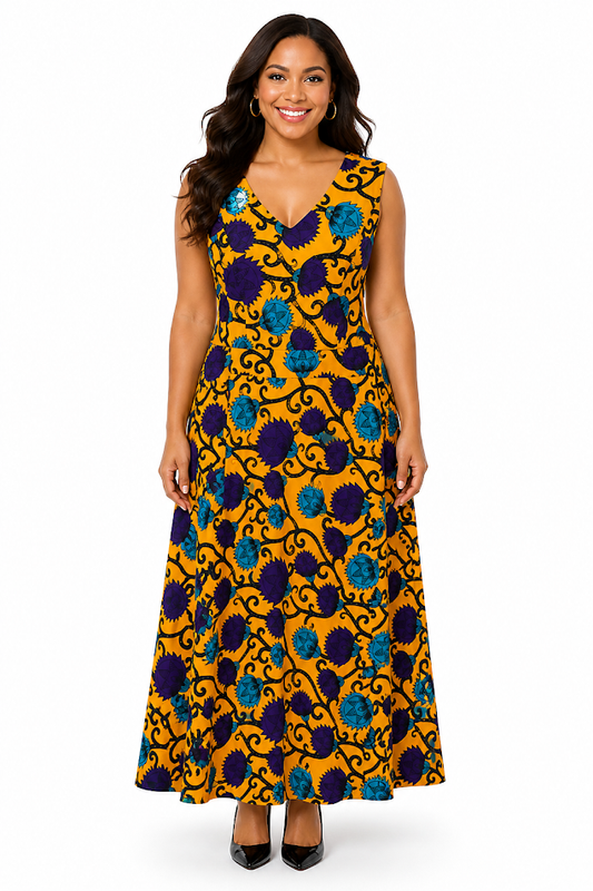 Elegant Bright Colors Long Dress Short Sleeved Made in Tanzania for Special Ocassion  - Size M to L
