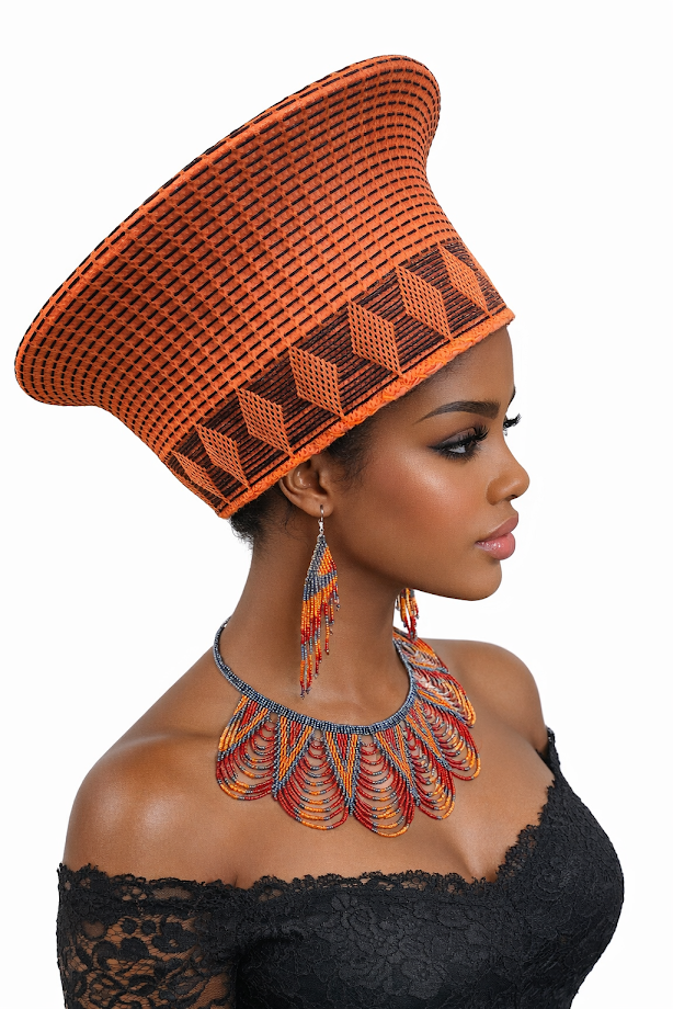Handmade Zulu Hat Orange & Black