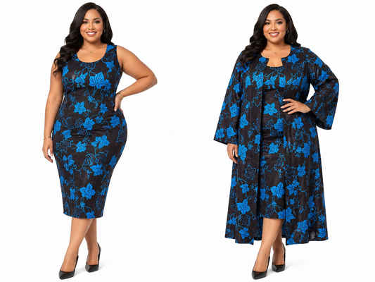 One-of-a-Kind Handmade Fitted Brocade Dress with Lining and Matching Jacket Size 2XL for Special Occasion