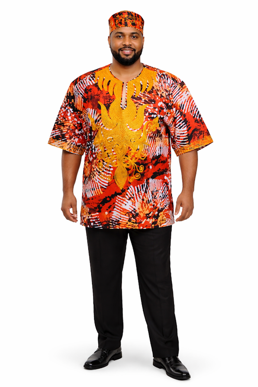One of a Kind Tanzania Embroidered Daishiki with Kofia/Kufi Size 2XL