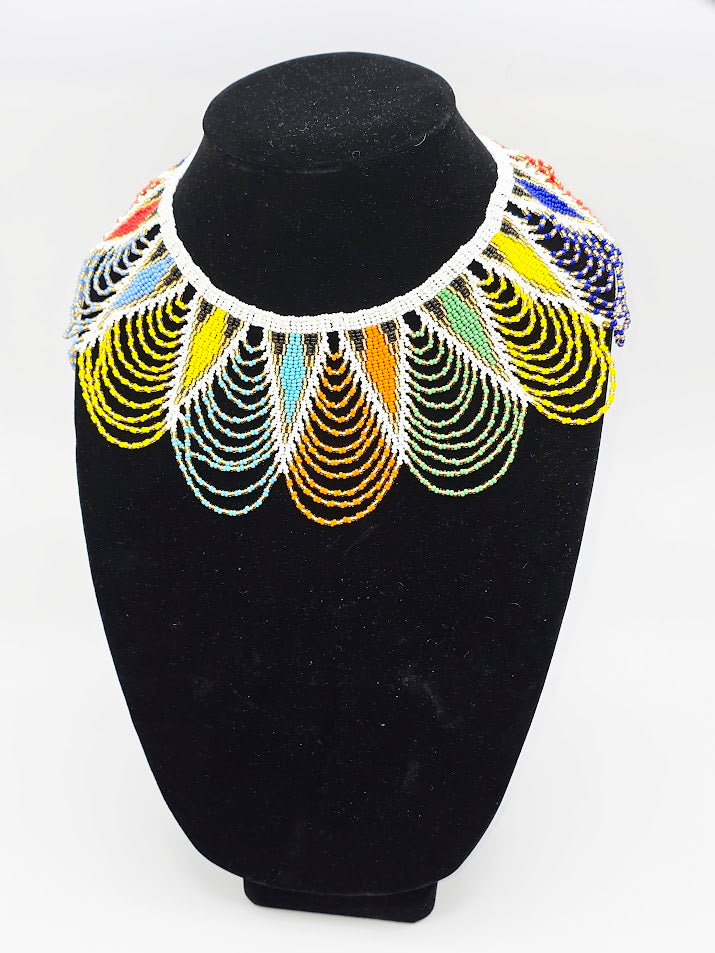 Zulu Spear Fringe Necklace - African colours  - White