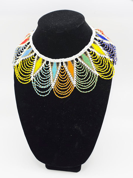 Zulu Spear Fringe Necklace - African colours  - White